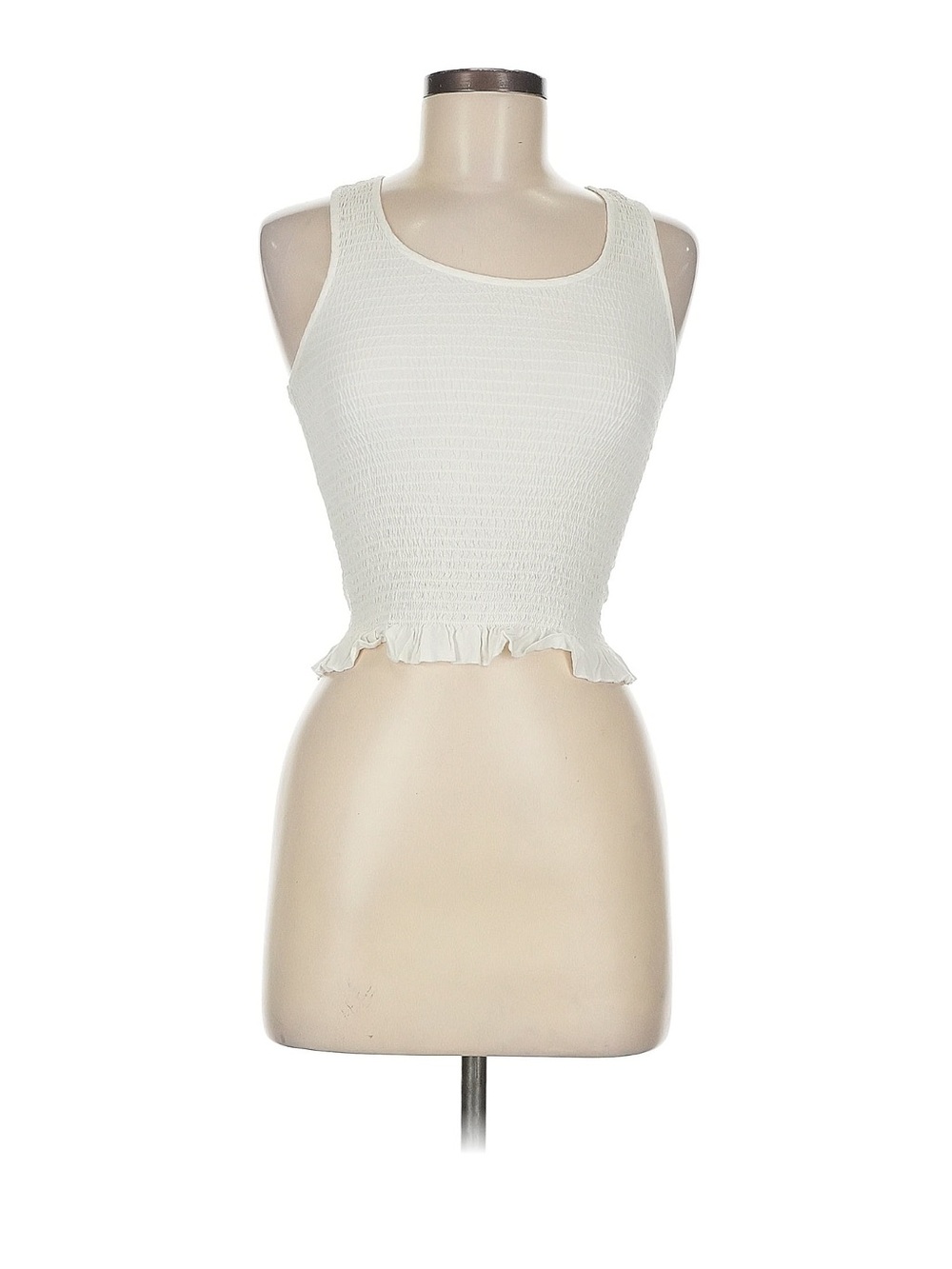 Women’s Cream Smocked Tank Top with Ruffle Hem